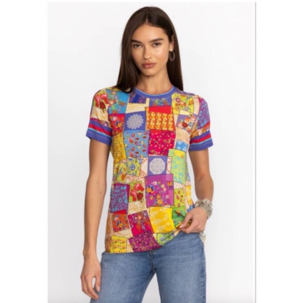 NWT Johnny Was Patchwork Short Sleeve Crew Neck Tee